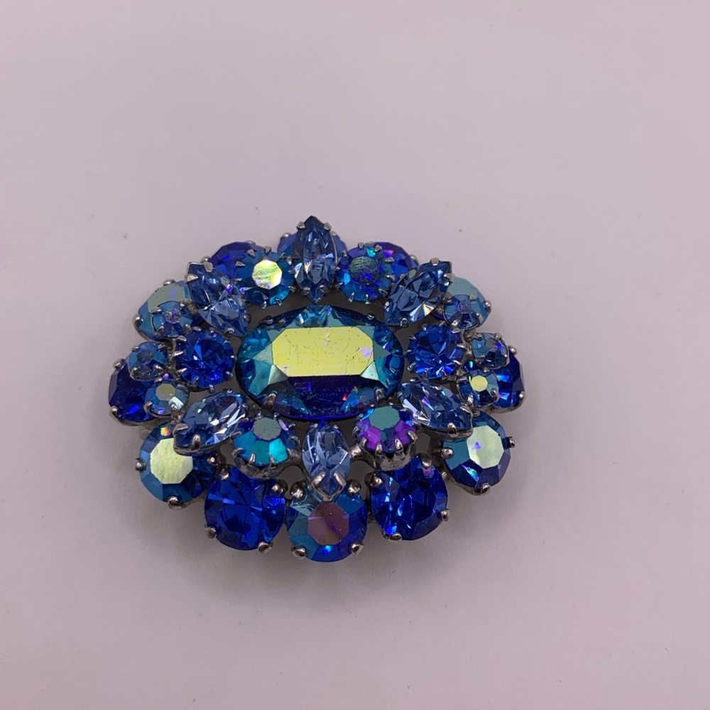 Vintage Sherman Blue Crystal brooch